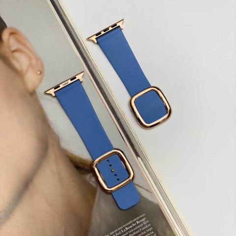 Кожаный ремешок Modern Buckle Leather для Apple Watch 38/40/41mm Gold/Cape cod blue